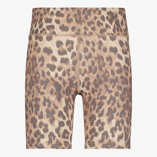 Meisjes fietsbroek met panterprint beige bruin