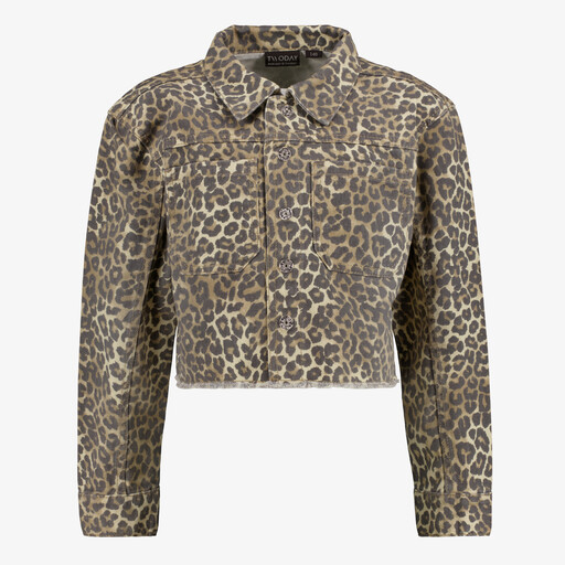 Meisjes jas met panterprint beige