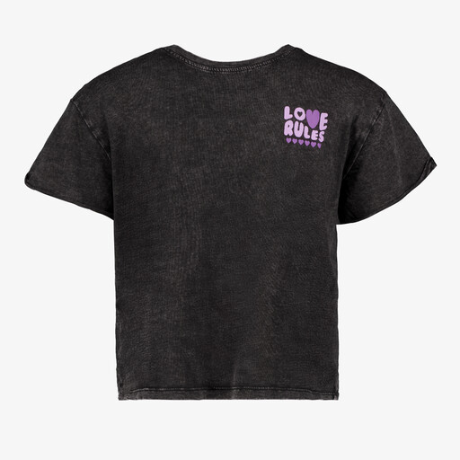 Meisjes Acid Wash T-shirt met backprint zwart
