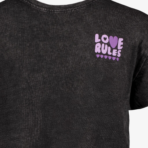 Meisjes Acid Wash T-shirt met backprint zwart