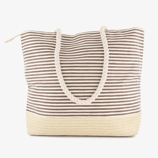 Strandtas gestreept beige