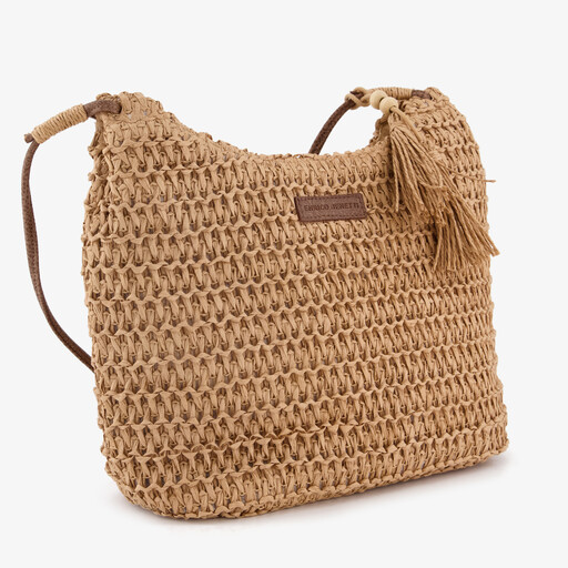 Gevlochten dames schoudertas beige