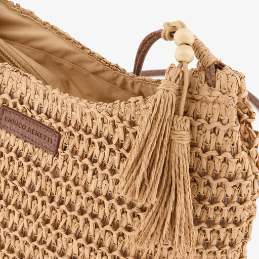 Gevlochten dames schoudertas beige