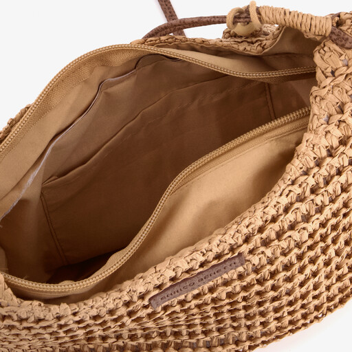 Gevlochten dames schoudertas beige