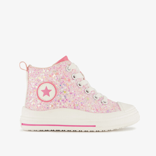 Hoge meisjes sneakers met glitters roze