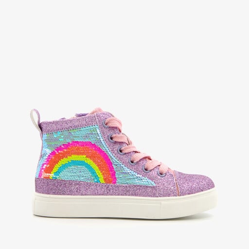 Meisjes sneakers met glitters en regenboog paars