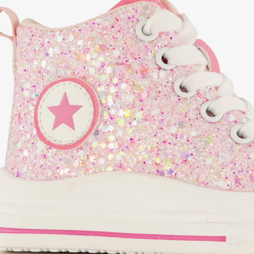 Hoge meisjes sneakers met glitters roze