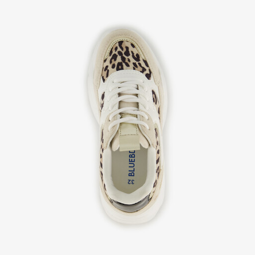 Meisjes dad sneakers met panterprint details beige