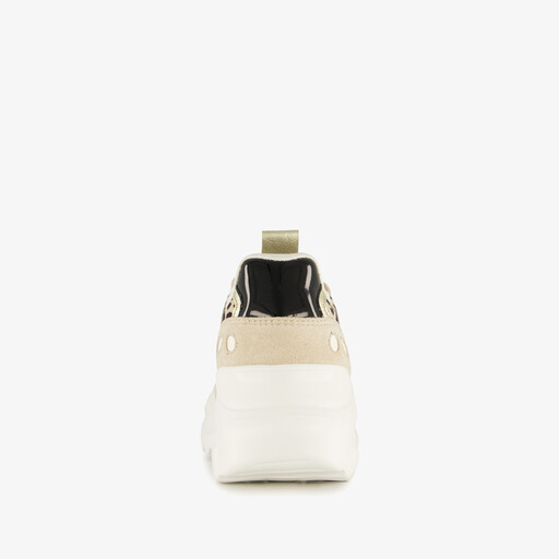 Meisjes dad sneakers met panterprint details beige