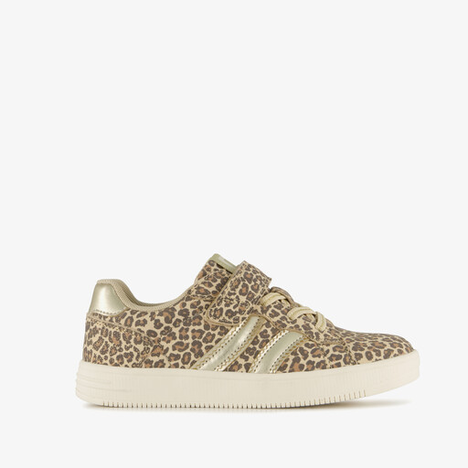 Meisjes sneakers met panterprint en glitters beige goud