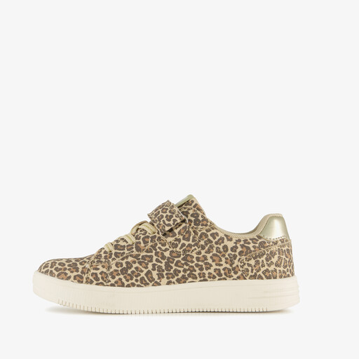 Meisjes sneakers met panterprint en glitters beige goud