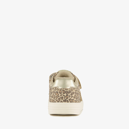 Meisjes sneakers met panterprint en glitters beige goud