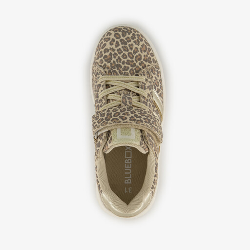 Meisjes sneakers met panterprint en glitters beige goud