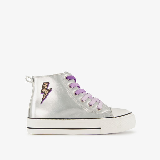 Hoge meisjes sneakers metallic zilver