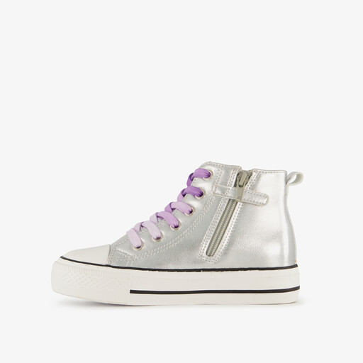 Hoge meisjes sneakers metallic zilver