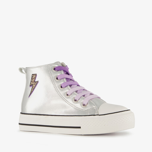 Hoge meisjes sneakers metallic zilver
