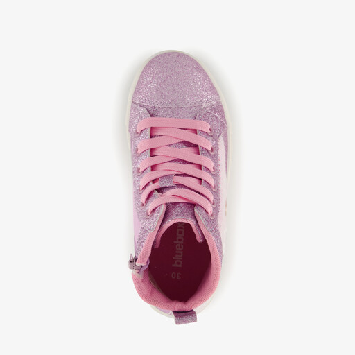 Hoge meisjes sneakers met glitters en pailletten roze