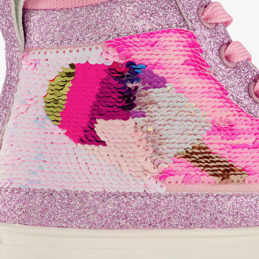 Hoge meisjes sneakers met glitters en pailletten roze