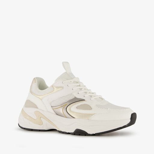 Dames dad sneakers wit goud