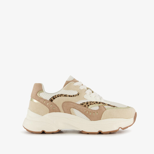 Dames sneakers met panterprint details beige