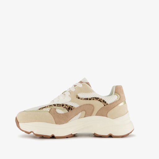 Dames sneakers met panterprint details beige