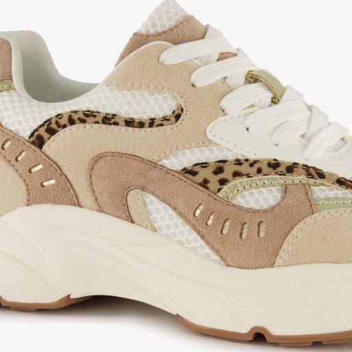 Dames sneakers met panterprint details beige