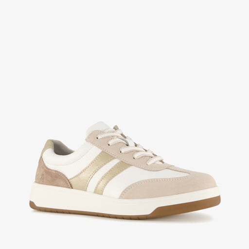 Leren dames sneakers wit beige