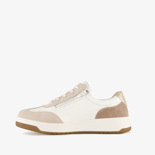 Leren dames sneakers wit beige