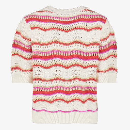 Gehaakte dames trui wit roze