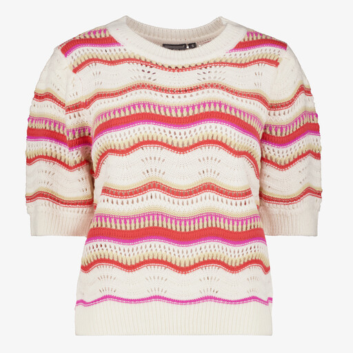 Gehaakte dames trui wit roze