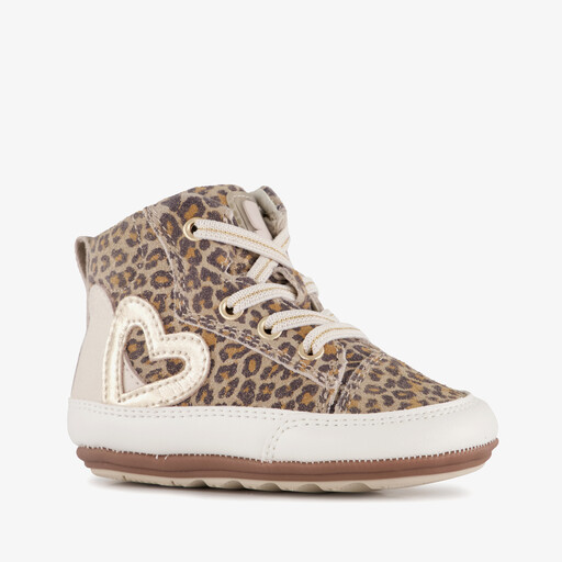Leren babyschoenen met panterprint beige bruin