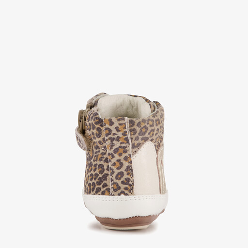 Leren babyschoenen met panterprint beige bruin