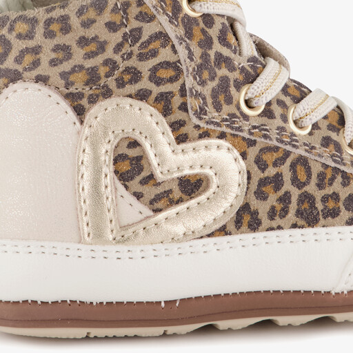 Leren babyschoenen met panterprint beige bruin