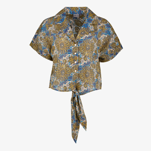 Dames blouse met knoopdetail blauw bruin