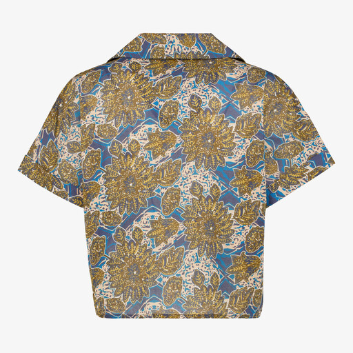 Dames blouse met knoopdetail blauw bruin