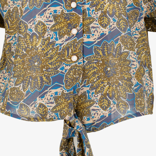 Dames blouse met knoopdetail blauw bruin