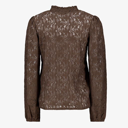 Dames blouse met kant bruin