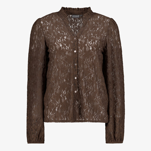 Dames blouse met kant bruin