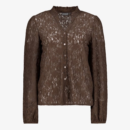 Dames blouse met kant bruin