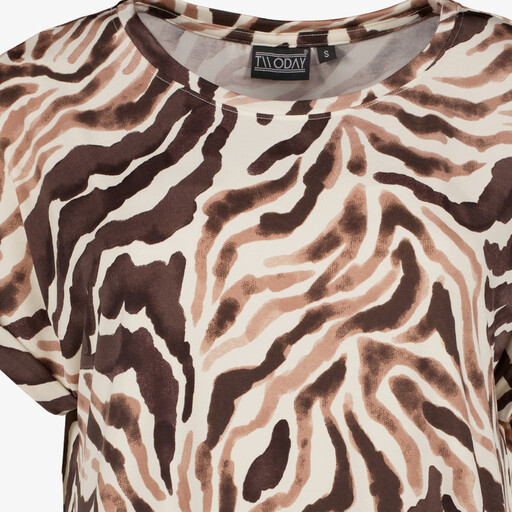 Dames top met zebraprint bruin