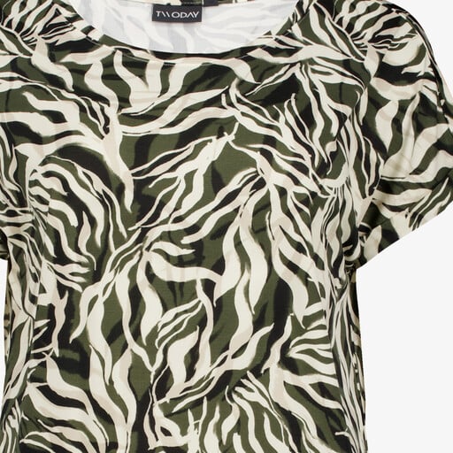 Dames top met print groen beige