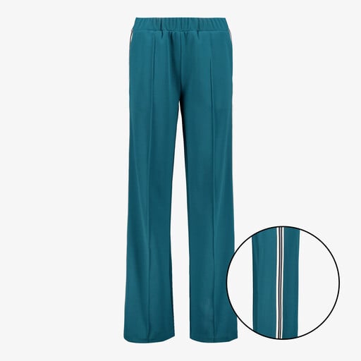 Dames wide leg broek met bies blauwgroen