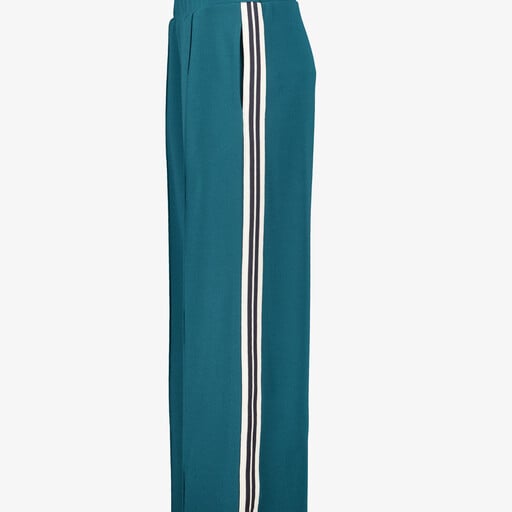 Dames wide leg broek met bies blauwgroen