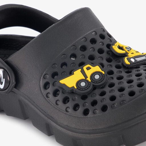 Jongens klompen met werkvoertuigen zwart