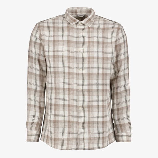 Heren overhemd geruit beige