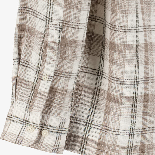 Heren overhemd geruit beige