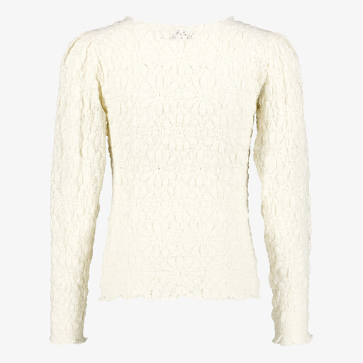 Meisjes shirt met bloemen structuur wit