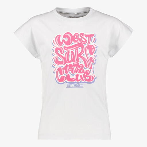 Name It meisjes T-shirt met roze tekstopdruk wit