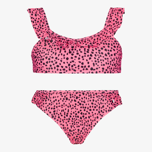 Meisjes bikini met stippenprint roze zwart