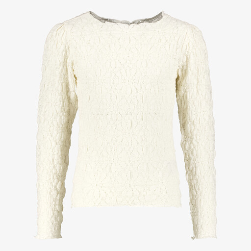Meisjes shirt met bloemen structuur wit